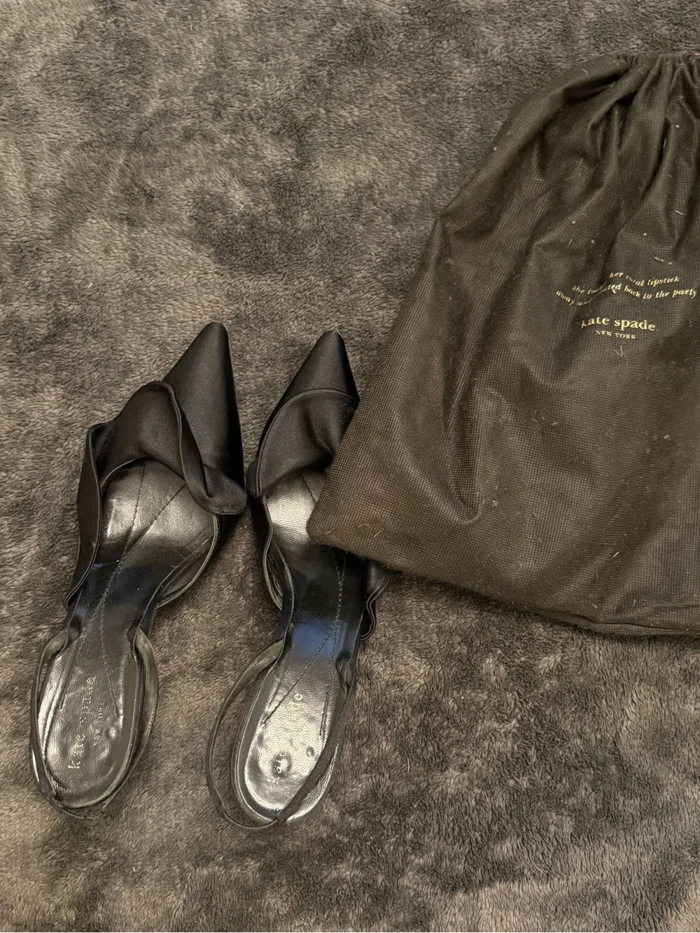 kate spade Black Satin Bow Pointed-Toe Mules